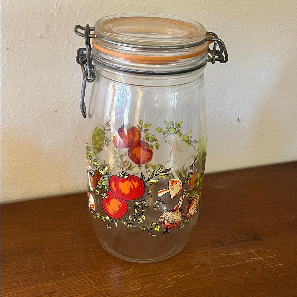 Vintage French Glass Jar with Tomato Design